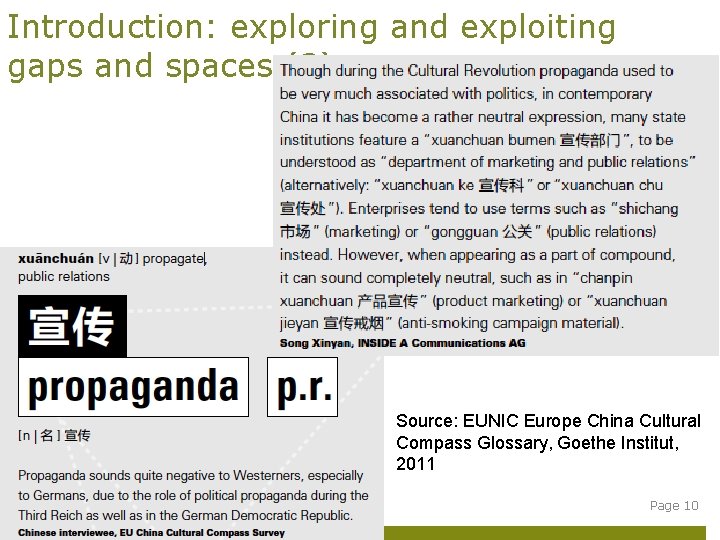 Introduction: exploring and exploiting gaps and spaces (3) Source: EUNIC Europe China Cultural Compass