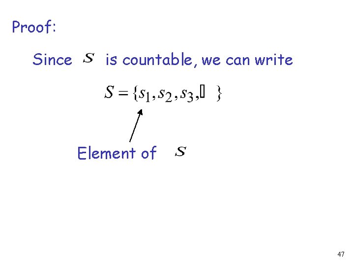 Proof: Since is countable, we can write Element of 47 