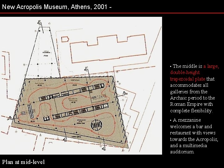 New Acropolis Museum, Athens, 2001 - The middle is a large, double height trapezoidal