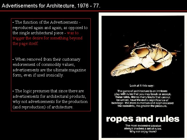 Advertisements for Architecture, 1976 - 77. The function of the Advertisements reproduced again and