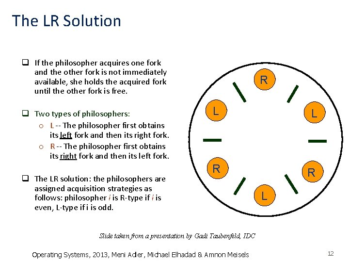 The LR Solution q If the philosopher acquires one fork and the other fork