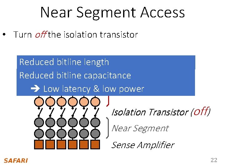 Near Segment Access • Turn off the isolation transistor Reduced bitline length Reduced bitline
