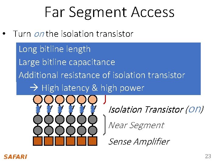 Far Segment Access • Turn on the isolation transistor Long bitline length Large bitline