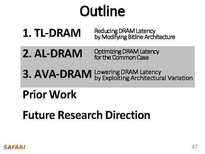 Approach 3 Outline 1. TL-DRAM 2. AL-DRAM AVA-DRAM: Reducing DRAM Latency by Modifying Bitline