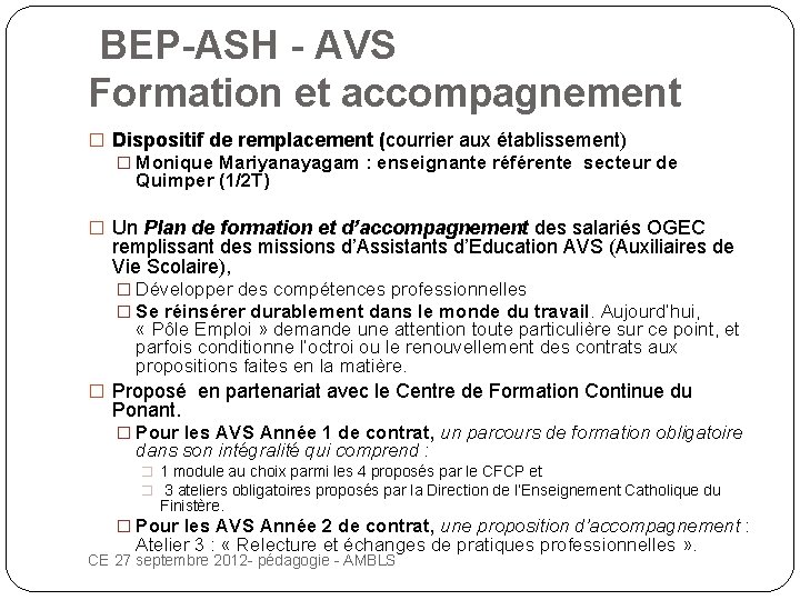  BEP-ASH - AVS Formation et accompagnement � Dispositif de remplacement (courrier aux établissement)