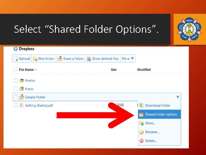 Select “Shared Folder Options”. 