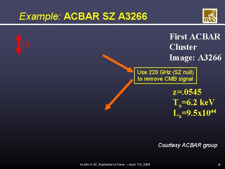 Example: ACBAR SZ A 3266 First ACBAR Cluster Image: A 3266 10' Use 220