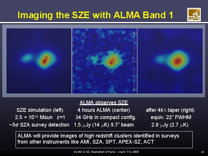 Imaging the SZE with ALMA Band 1 ALMA observes SZE simulation (left) 4 hours