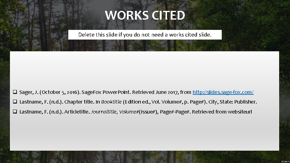 WORKS CITED Delete this slide if you do not need a works cited slide.