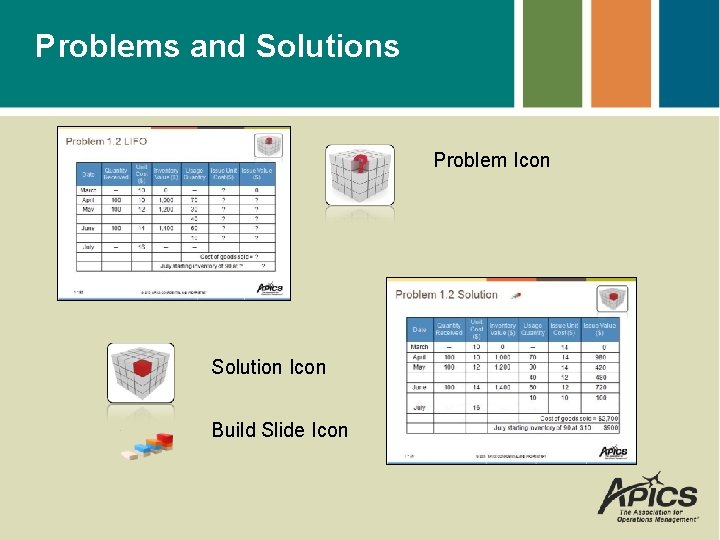 Problems and Solutions Problem Icon Solution Icon Build Slide Icon 