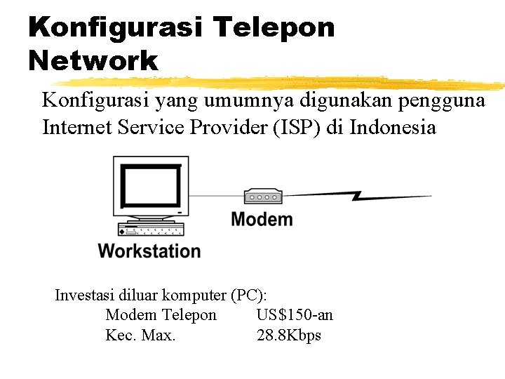 Konfigurasi Telepon Network Konfigurasi yang umumnya digunakan pengguna Internet Service Provider (ISP) di Indonesia