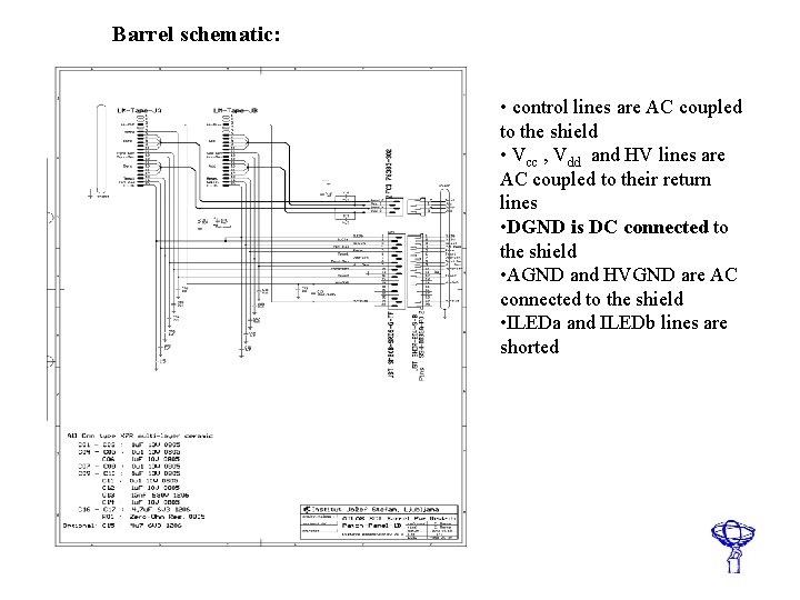 Barrel schematic: • control lines are AC coupled to the shield • Vcc ,