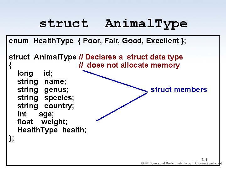 struct Animal. Type enum Health. Type { Poor, Fair, Good, Excellent }; struct Animal. struct Animal. Type enum Health. Type { Poor, Fair, Good, Excellent }; struct Animal.