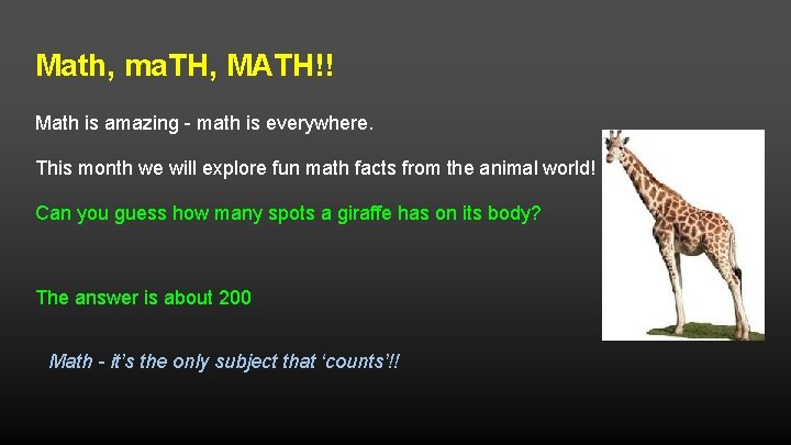 Math, ma. TH, MATH!! Math is amazing - math is everywhere. This month we
