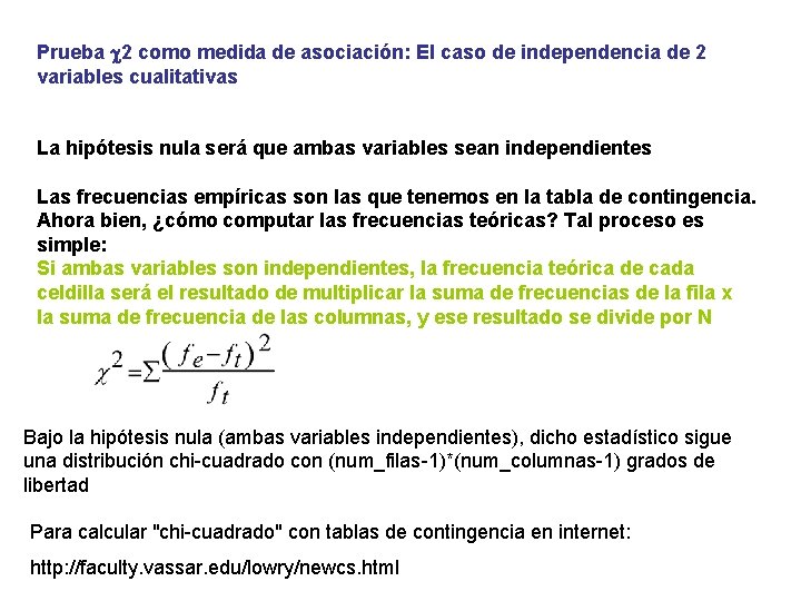 Prueba c 2 como medida de asociación: El caso de independencia de 2 variables