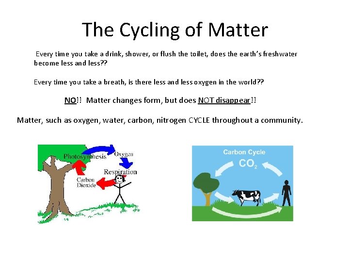 The Cycling of Matter Every time you take a drink, shower, or flush the