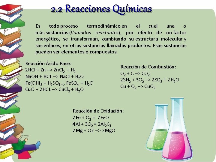 2. 2 Reacciones Químicas Es todo proceso termodinámico en el cual una o más