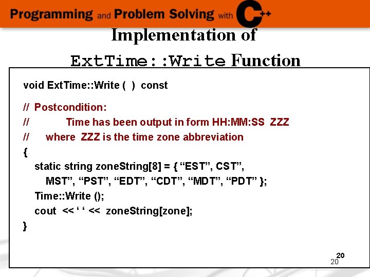 Implementation of Ext. Time: : Write Function void Ext. Time: : Write ( )