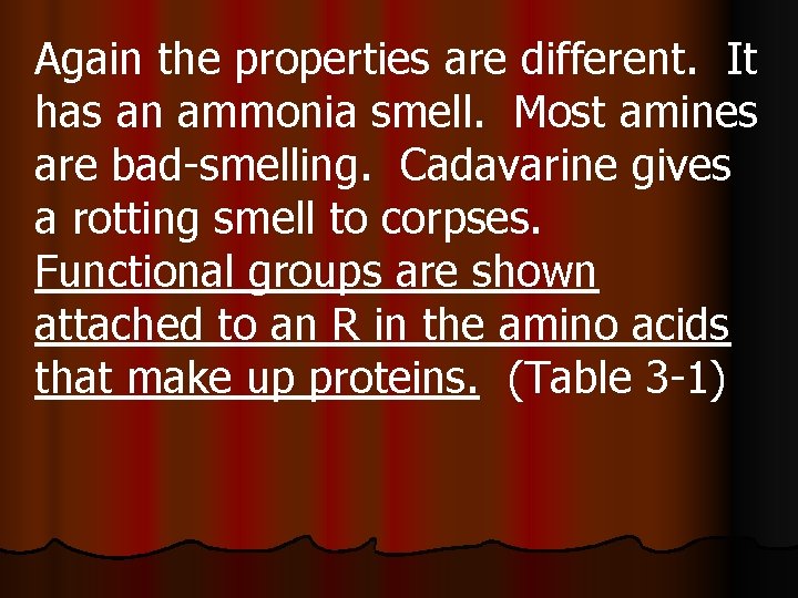 Again the properties are different. It has an ammonia smell. Most amines are bad-smelling.