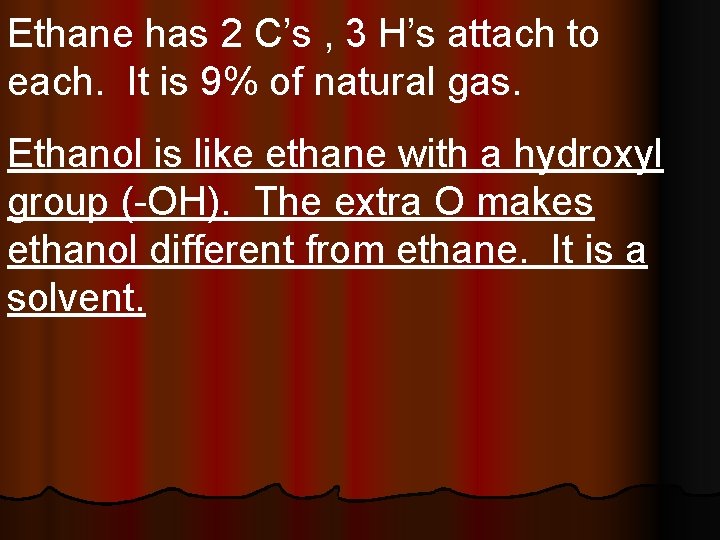 Ethane has 2 C’s , 3 H’s attach to each. It is 9% of