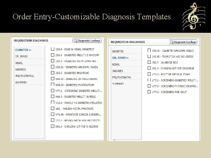 Order Entry-Customizable Diagnosis Templates 