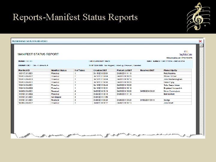 Reports-Manifest Status Reports 