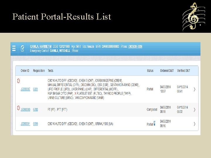 Patient Portal-Results List 