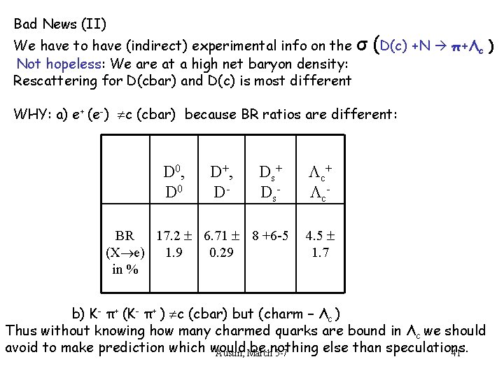 Bad News (II) We have to have (indirect) experimental info on the σ (D(c)