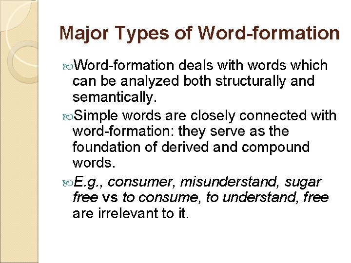 Major Types of Word-formation deals with words which can be analyzed both structurally and