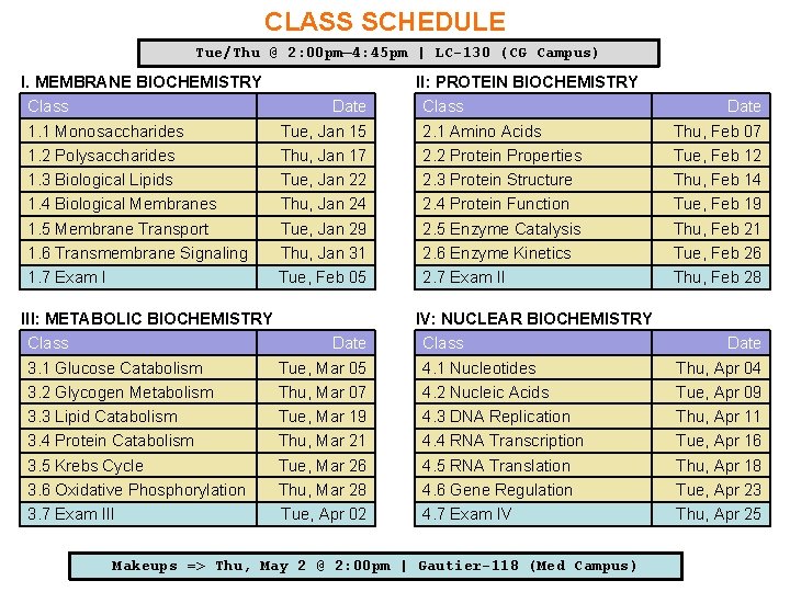 CLASS SCHEDULE Tue/Thu @ 2: 00 pm— 4: 45 pm | LC-130 (CG Campus)