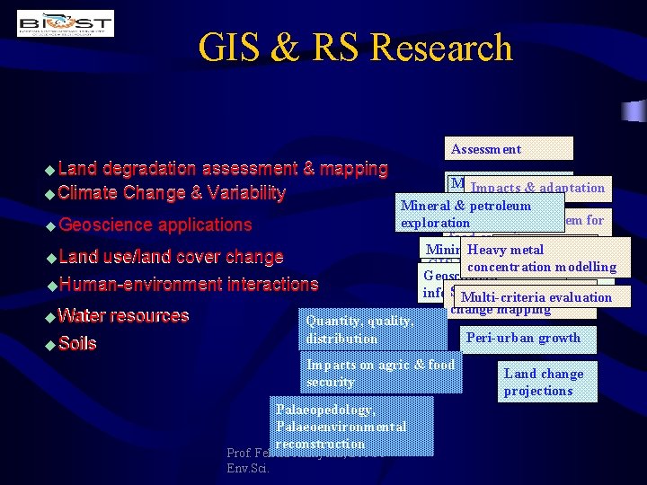 GIS & RS Research Assessment u. Land degradation assessment & mapping Mapping Impacts &