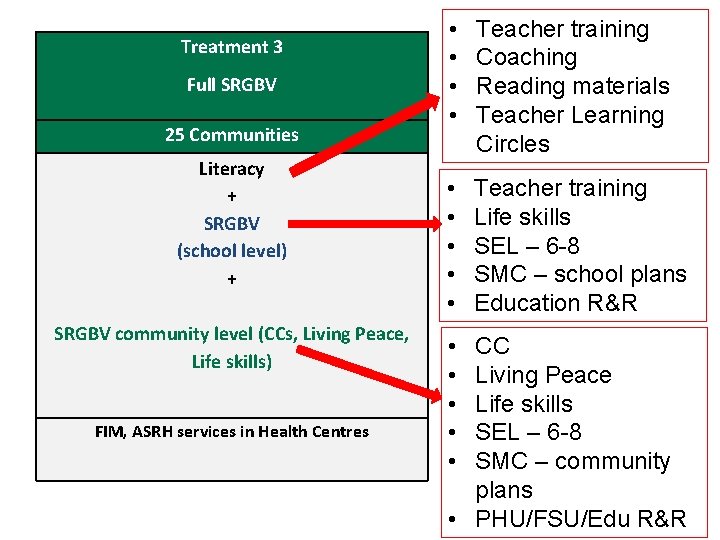 Treatment 3 Full SRGBV 25 Communities Literacy + SRGBV (school level) + SRGBV community