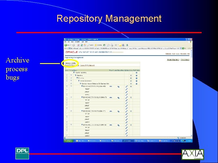 Repository Management Archive process bugs 