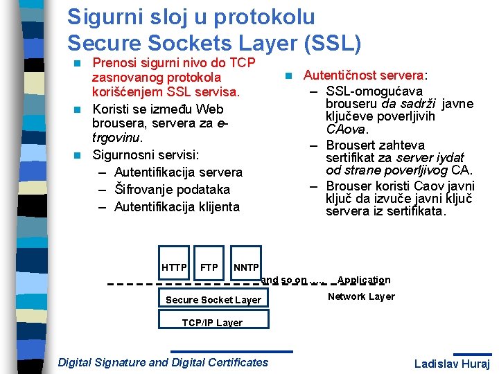 Sigurni sloj u protokolu Secure Sockets Layer (SSL) Prenosi sigurni nivo do TCP zasnovanog