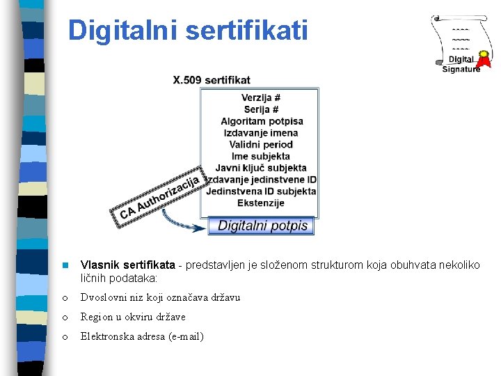 Digitalni sertifikati n Vlasnik sertifikata - predstavljen je složenom strukturom koja obuhvata nekoliko ličnih