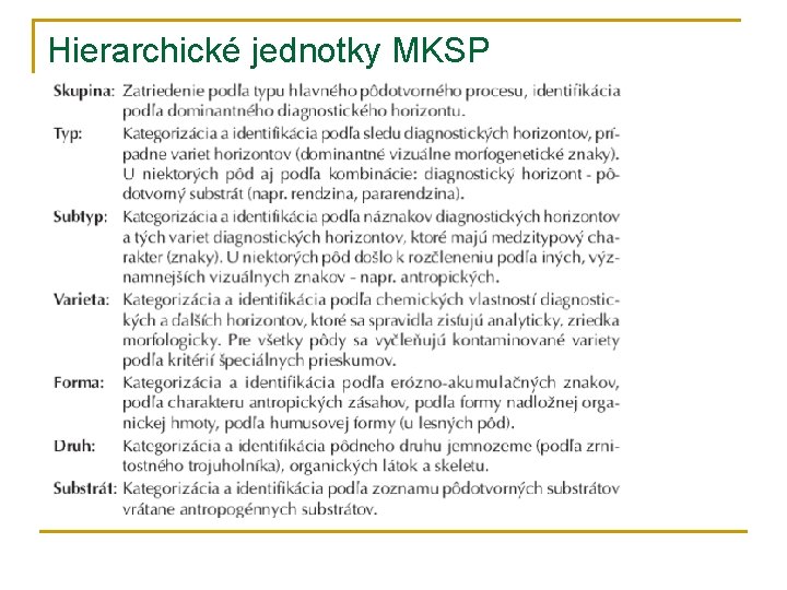 Hierarchické jednotky MKSP 