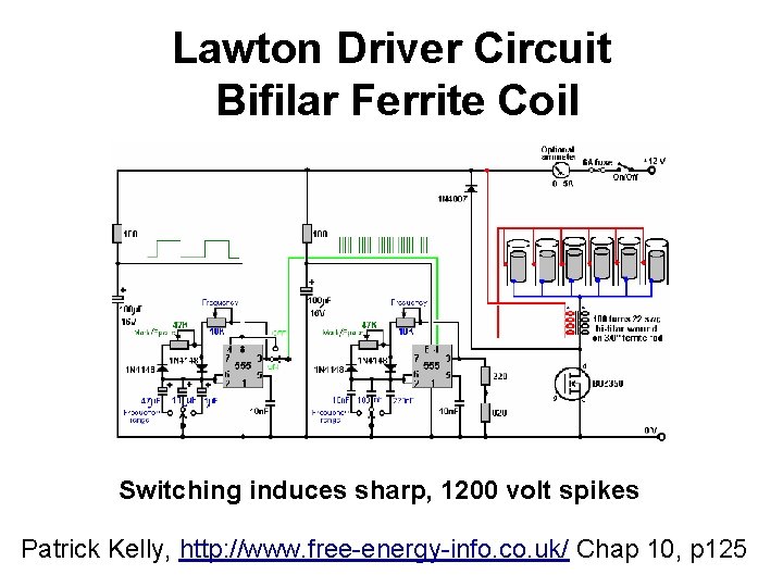 Lawton Driver Circuit Bifilar Ferrite Coil Switching induces sharp, 1200 volt spikes Patrick Kelly,