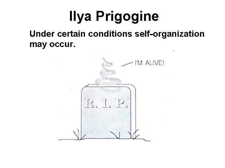 Ilya Prigogine Under certain conditions self-organization may occur. 