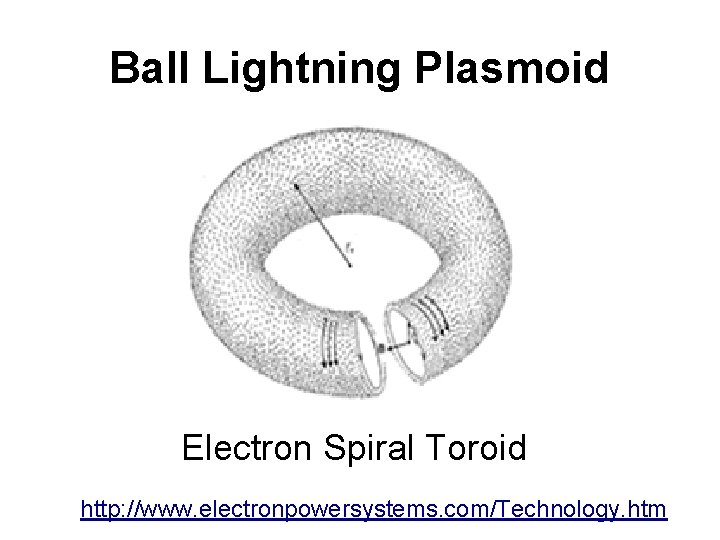 Ball Lightning Plasmoid Electron Spiral Toroid http: //www. electronpowersystems. com/Technology. htm 