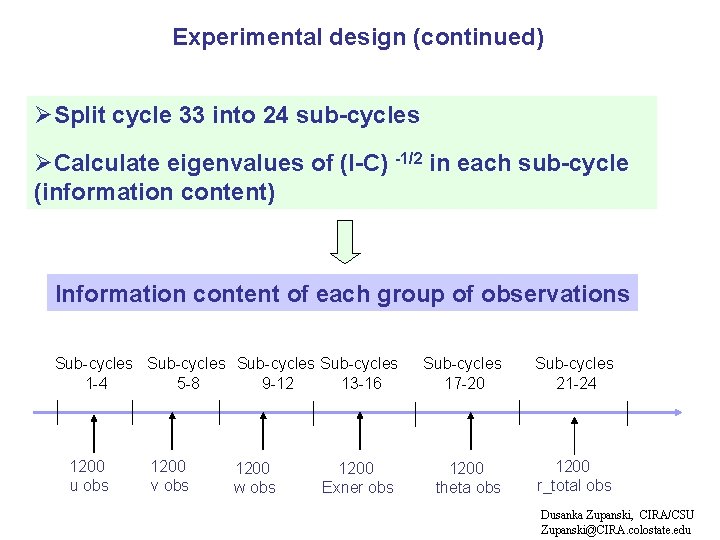 Experimental design (continued) ØSplit cycle 33 into 24 sub-cycles ØCalculate eigenvalues of (I-C) -1/2