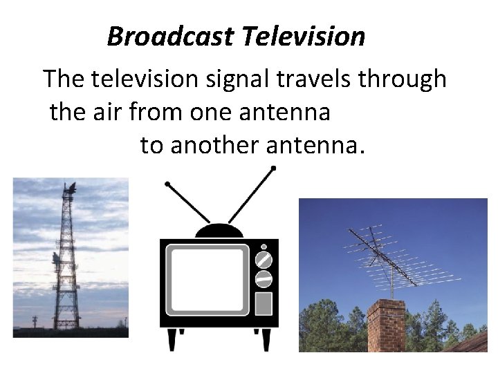 Broadcast Television The television signal travels through the air from one antenna to another