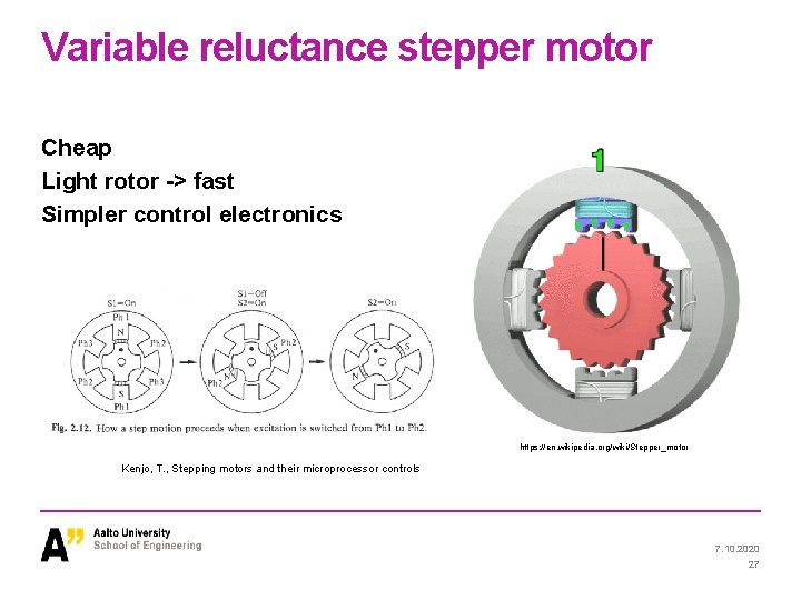 Variable reluctance stepper motor Cheap Light rotor -> fast Simpler control electronics https: //en.