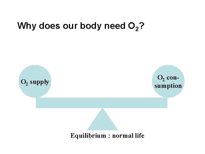 Why does our body need O 2? O 2 consumption O 2 supply Equilibrium