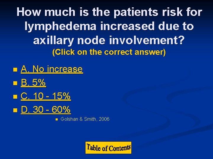 How much is the patients risk for lymphedema increased due to axillary node involvement?