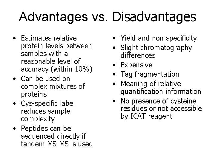 Advantages vs. Disadvantages • Estimates relative protein levels between samples with a reasonable level