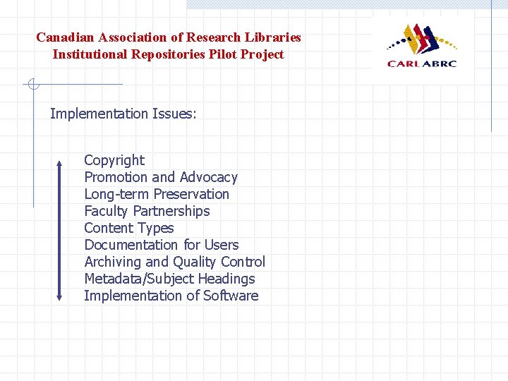 Canadian Association of Research Libraries Institutional Repositories Pilot Project Implementation Issues: Copyright Promotion and