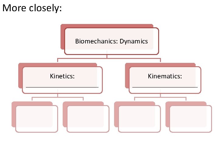 More closely: Biomechanics: Dynamics Kinetics: __________ Kinematics: _________ Cause and Effect 