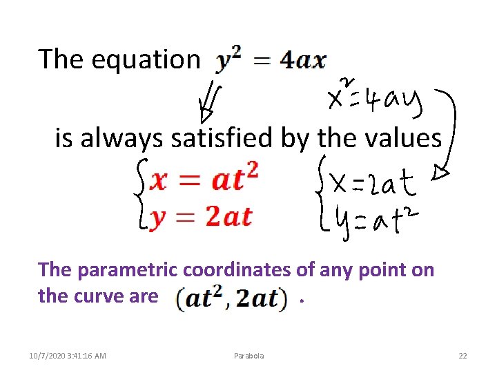 The equation is always satisfied by the values The parametric coordinates of any point
