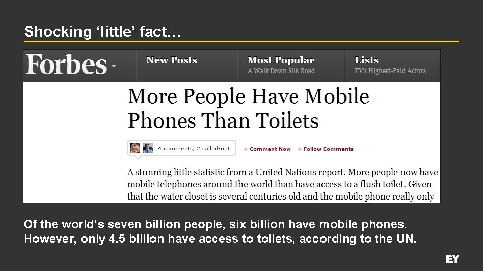 Shocking ‘little’ fact… Of the world’s seven billion people, six billion have mobile phones.