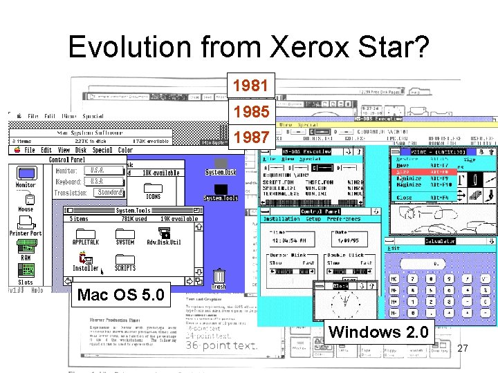 Evolution from Xerox Star? 1981 1985 1987 Mac OS 1. 0 Windows 1. 0